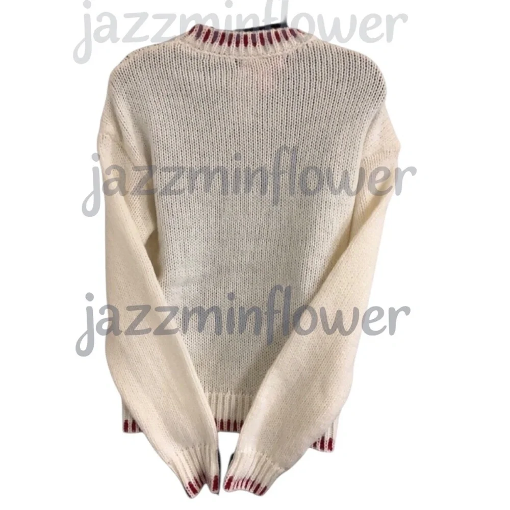 offwhite red whipstitch style lobster print crochet knit sweater size medium new
